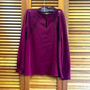 Beautiful Luna Tae Burgundy Lace Long Sleeve Top